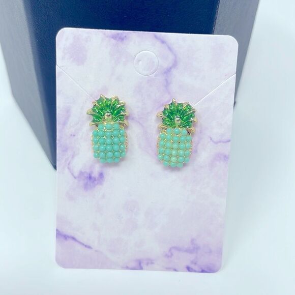 Mint Teal Pineapple Post Studs Earrings - Picture 4 of 6
